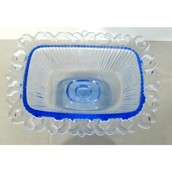 Ice Blue Glass Open Lace Edge Candy Dish Compote with Lid by Indiana Glass - Picture 5 of 5